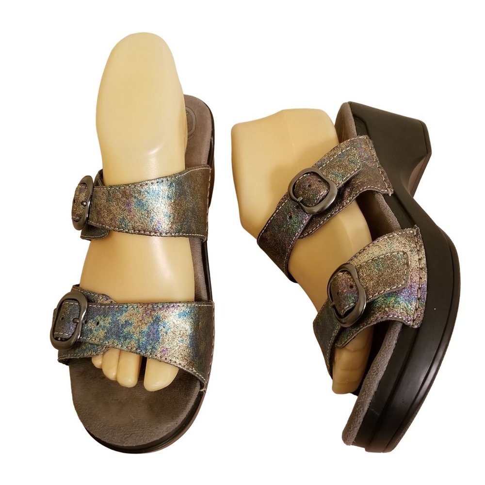 Dansko 40 Metallic Iridescent Wedge Open Toe Sandals Leather Comfort‎ SOPHIE 9.5